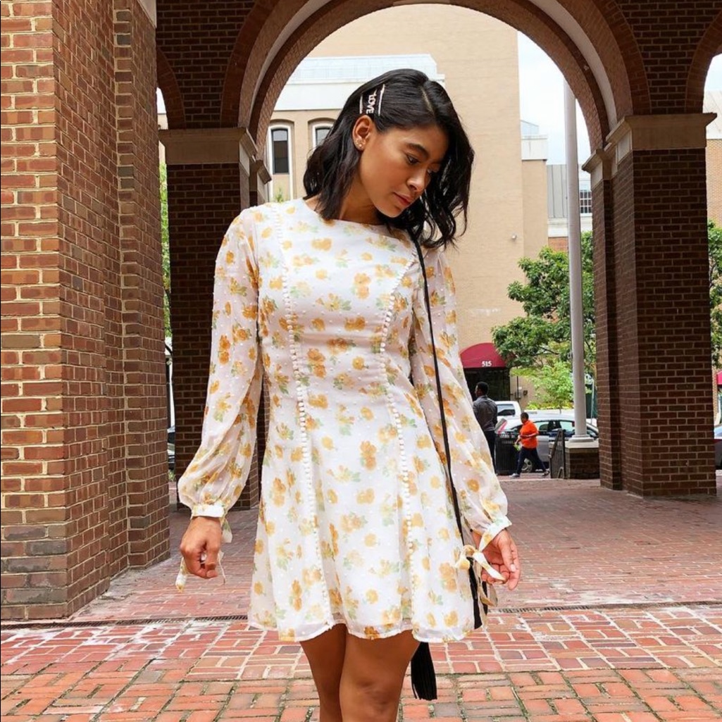 Majorelle Ivory And Yellow Floral Dress.